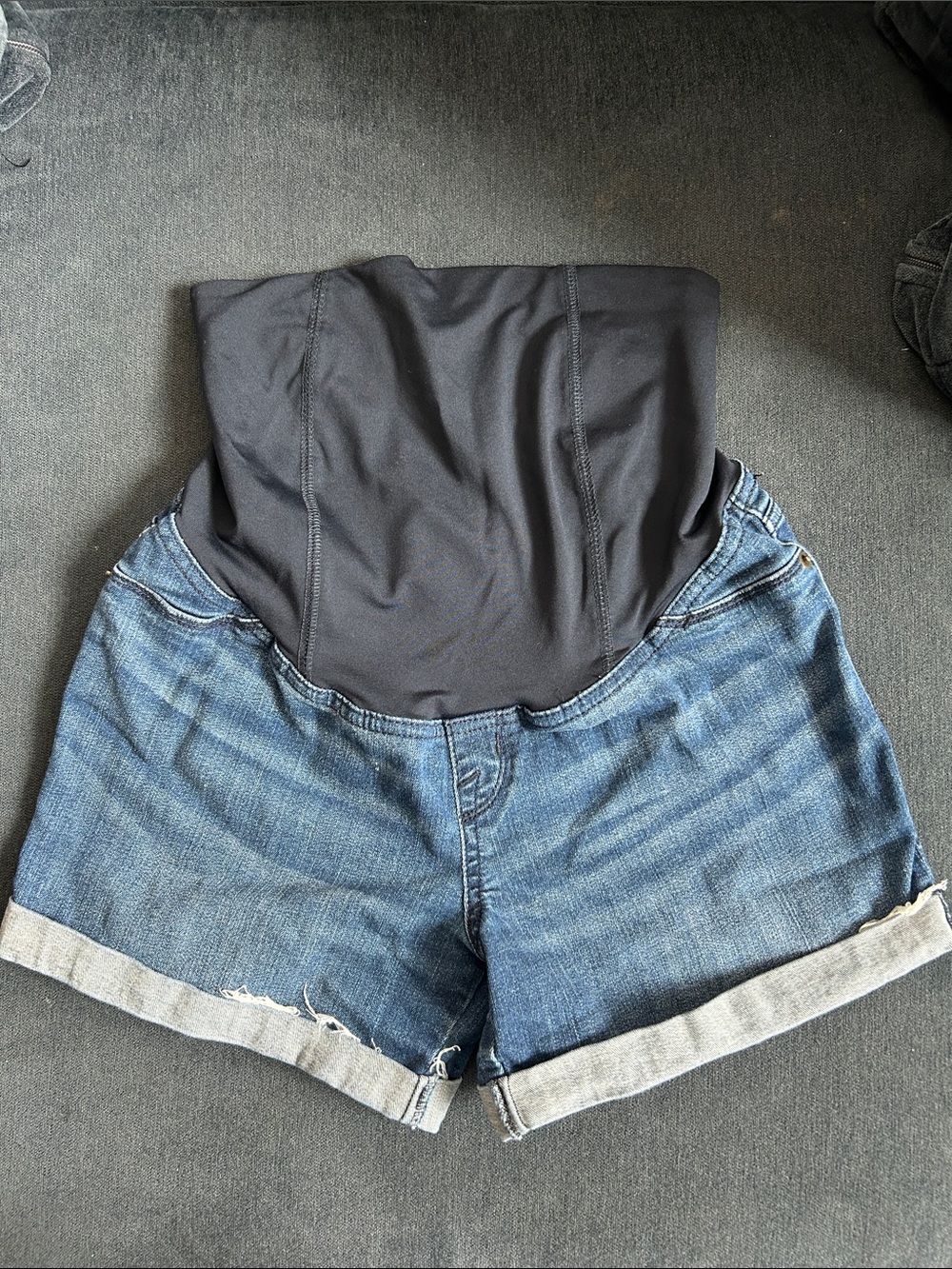 Isabel Maternity by Ingrid & Isabel Blue Denim Shorts with Black Belly Panel